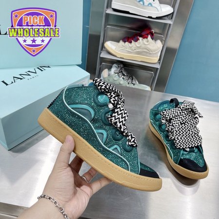 LANVIN Curb sneakers in Leather and strass navy blue STRA-H21281 35-45