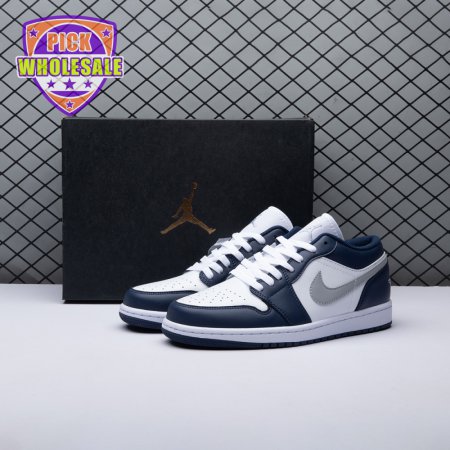 Jordan 1 Low Wolf Grey Midnight Navy 553558-141 Unisex